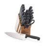 Farberware 18-Piece Never Needs Sharpening Stainless Steel Knife Set with Block Natural Wood