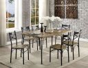 Dark Bronze Metal Kitchen 7pc Dining Set Dining Table And 6x Side Chairs Paper Veneer X-Cross Back Design Dining Room Furniture