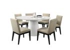 Jasper White 7 Piece 59"W Round Dining Table Set with Black Finish Chairs