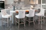 Contemporary Velvet Upholstered Barstools with Button Tufted Decoration and Wooden Legs, and Chrome Nailhead Trim, Leisure Style Bar Chairs,Bar stools